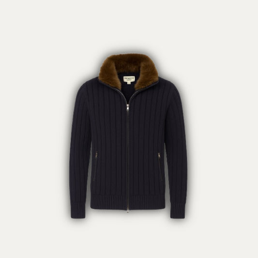 Navy blå merino ull cardigan