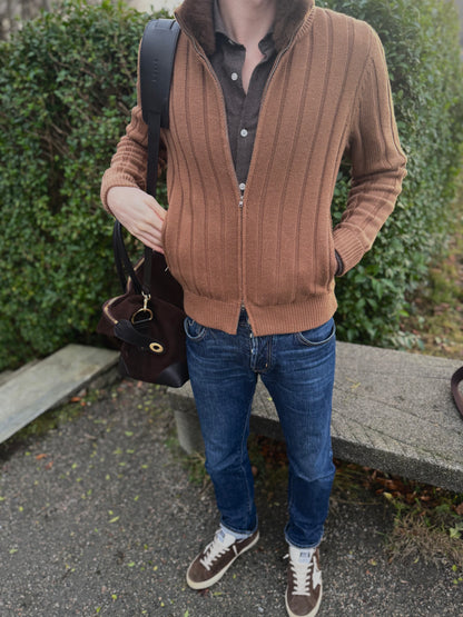 Kognjakk brun merino ull cardigan