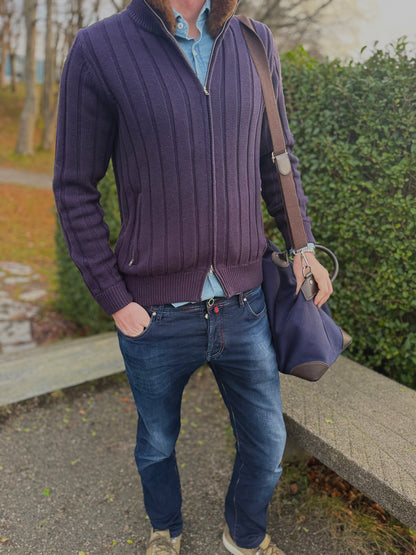 Navy blå merino ull cardigan